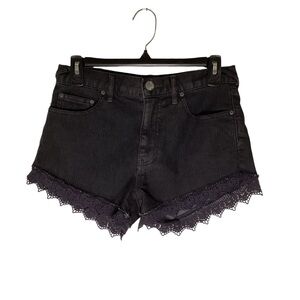 Free People Size 25 Black Striped Jean Shorts with Lace Trim